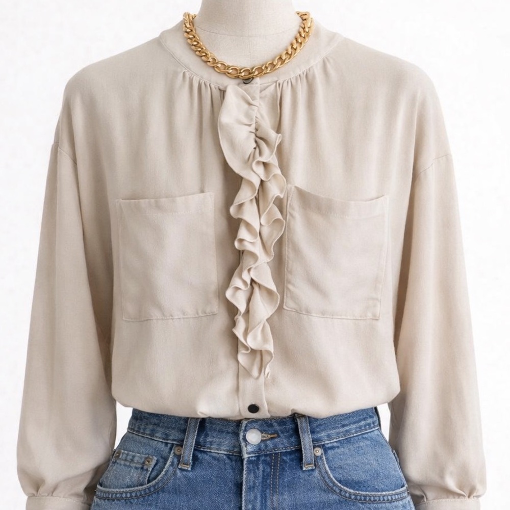 Ramy Brook Cream Ruffled Button Up Blouse